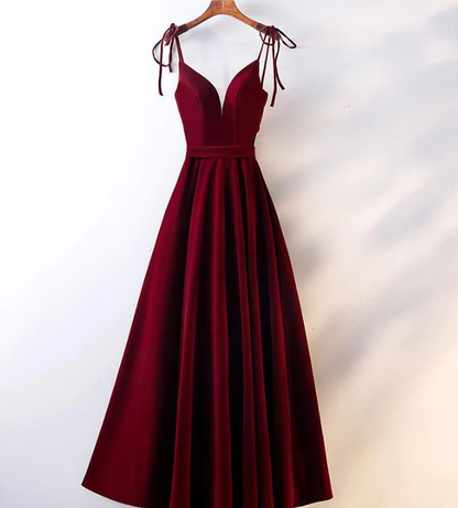 Beautiful Velvet Party Dress, Straps Long Prom Dress gh312