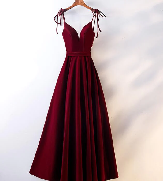Beautiful Velvet Party Dress, Straps Long Prom Dress gh312