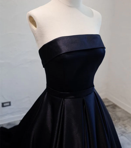 Navy Blue Satin Long Party Dress, Elegant Dark Blue Formal Dress Evening Dress  gh134