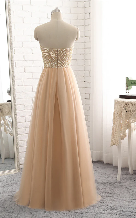 Beautiful Champagne Sweetheart Long Junior Prom Dress, Cute Long Dress  gh498