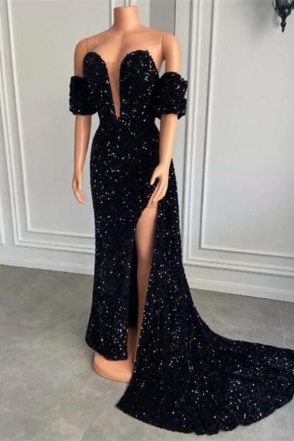 Sweetheart Bubble Sleeves Mermaid Prom Dress With Split  gh790