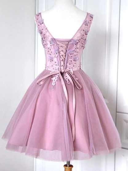 Sleeveless V-Neck Short/Mini Appliques Sweet 16 Dress gh989