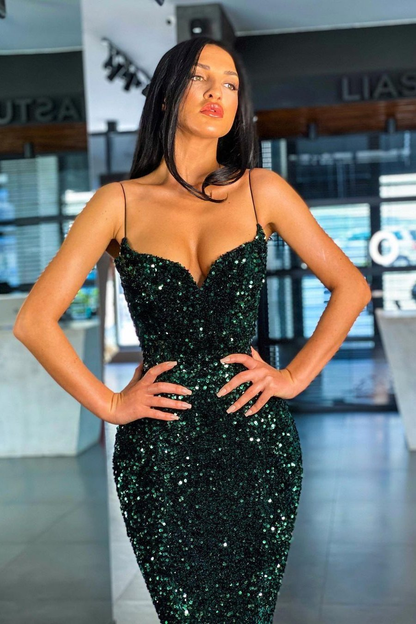 Dark Green Sequins Prom Dress Mermaid gh614