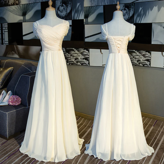 Lovely Light Champagne Simple Long Party Dress, A-Line Cap Sleeves Formal Dress gh138
