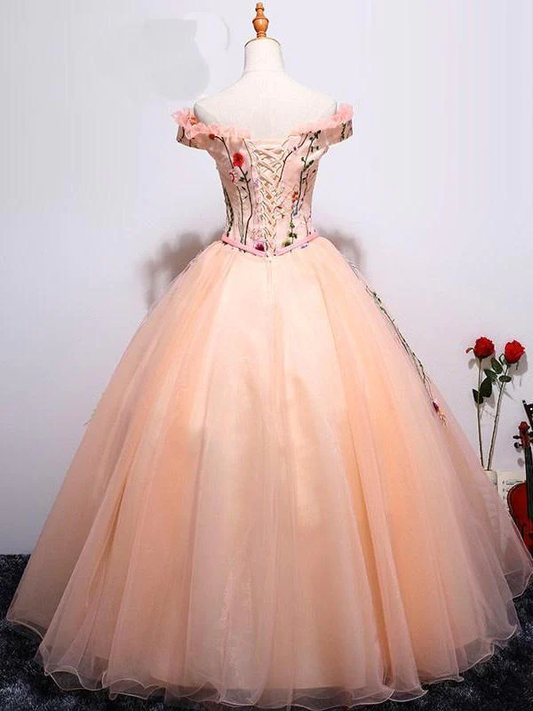 Gorgeous Light Pink Cap Sleeves Embroidery Long Formal Gown, Beautiful Sweet 16 Gowns gh595