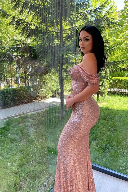 Elegant V-Neck Split Long sleeves Mermaid Prom Dress With Sequins gh775