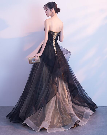 Black And Champagne Tulle Sweet 16 Dress, Beautiful Prom Dress gh451