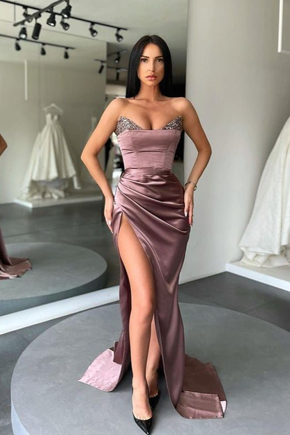 Sweetheart Mermaid Prom Dress Slit Long With Sequins  gh670