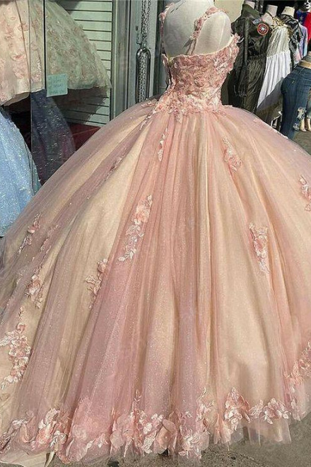 Pink/purple/green sweet lace applique long tulle quinceanera dress Ball gown evening dress gh909