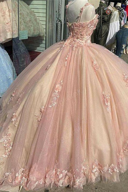 Pink/purple/green sweet lace applique long tulle quinceanera dress Ball gown evening dress gh909