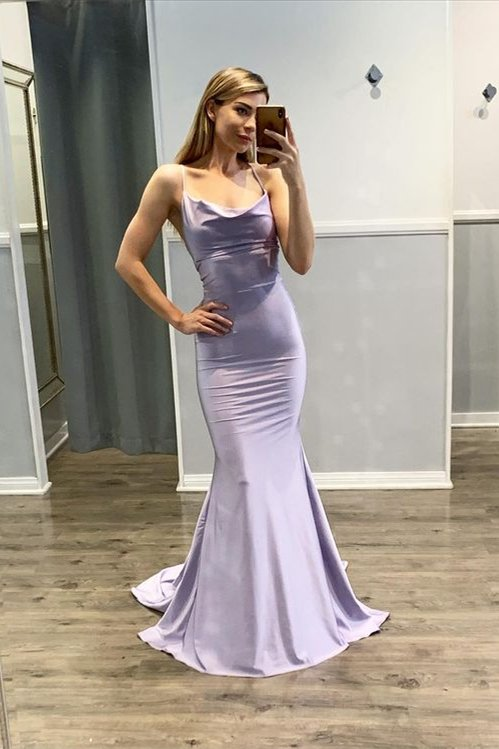 Light Purple Mermaid Spaghetti-Straps Prom Dress gh743