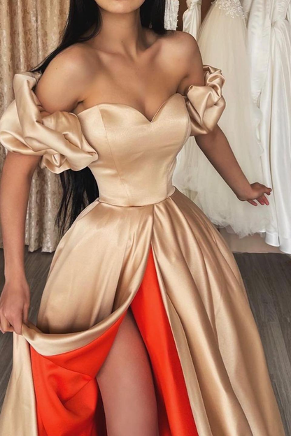 Sweetheart Off-the-Shoulder Long Prom Dress With Split  gh756