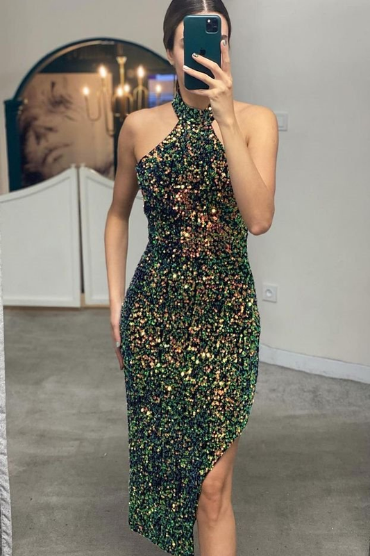 Elegant Halter Mermaid Prom Sequins Dress Online gh738