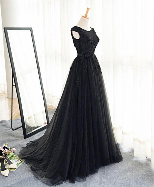 Beautiful Black Tulle Evening Party Dress, Black Party Dress  Formal Dress  gh594