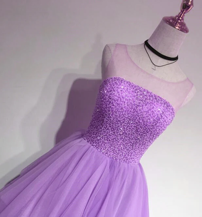 Glam Light Purple Tulle High Low Beaded Layers Party Dress, Formal Dress gh547