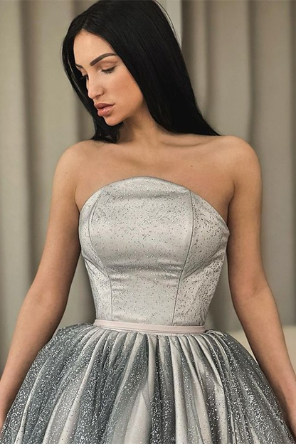Silver Strapless A-Line Short Prom Dress With Sequins gh658