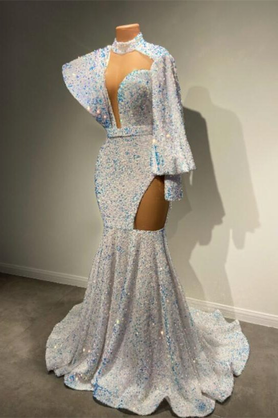 High Neck Long Sleeves Mermaid Prom Dress With Sequins gh794