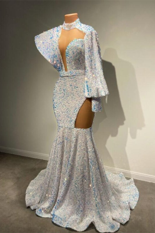 High Neck Long Sleeves Mermaid Prom Dress With Sequins gh794