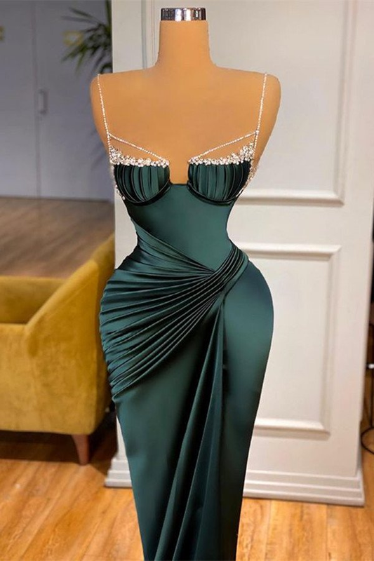Dark Green Spaghetti-Straps Mermaid Prom Dress gh671