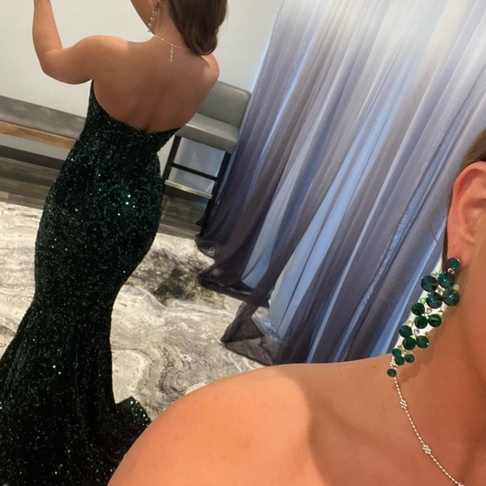 Dark Green V-Neck Long Mermaid Prom Dress With Sequins gh782