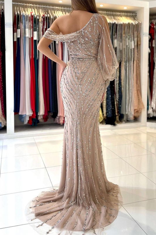 Long Sleeves Mermaid Prom Dress Split With Beadings gh763