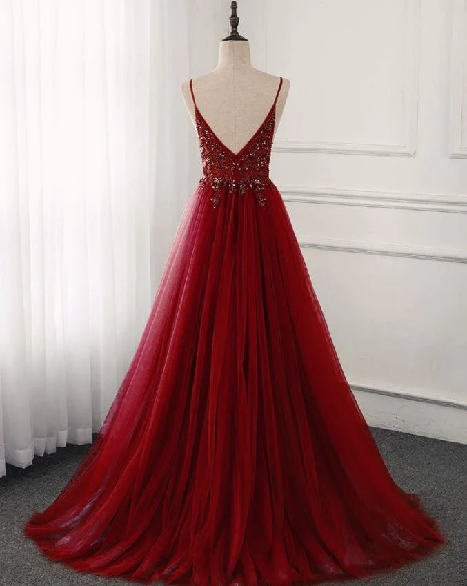 Gorgeous Wine Red Beaded Floor Length Party Dress,Burgundy Junior Prom Dress  gh216