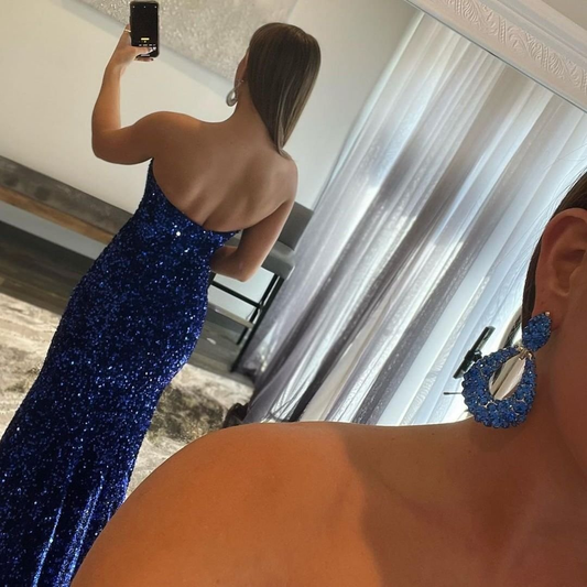 Royal Blue Strapless Mermaid Prom Dress Split With Sequins  gh749