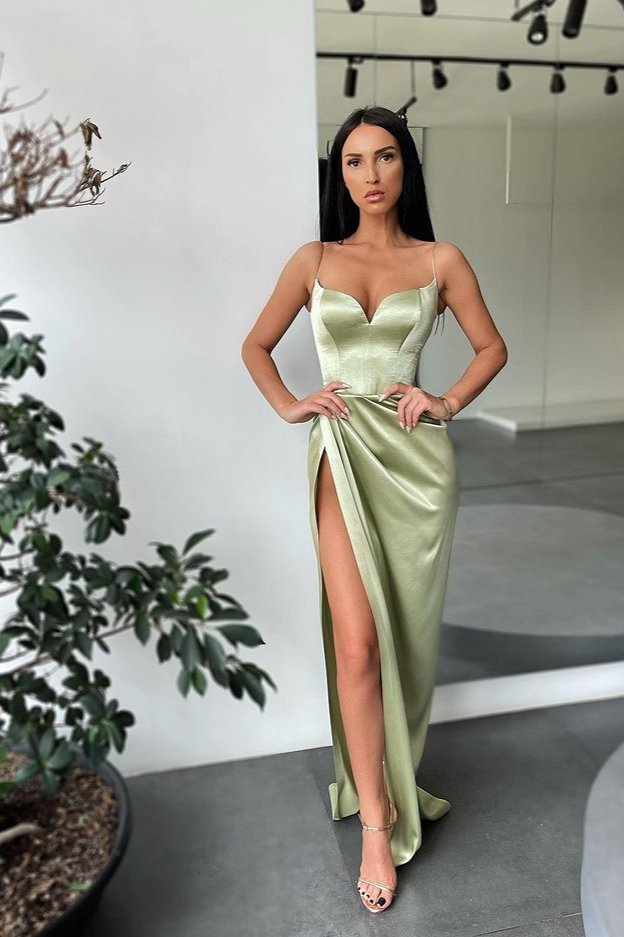 Spaghetti-Straps Mermaid Prom Dress Split gh691