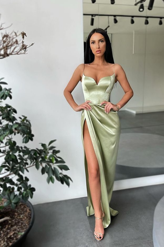 Spaghetti-Straps Mermaid Prom Dress Split gh691