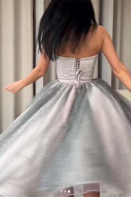 Silver Strapless A-Line Short Prom Dress With Sequins gh658