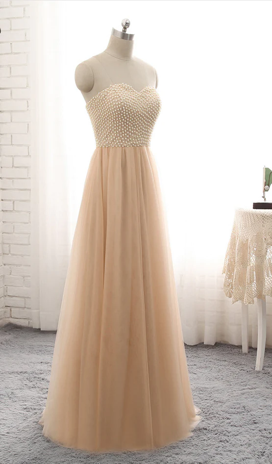 Beautiful Champagne Sweetheart Long Junior Prom Dress, Cute Long Dress  gh498