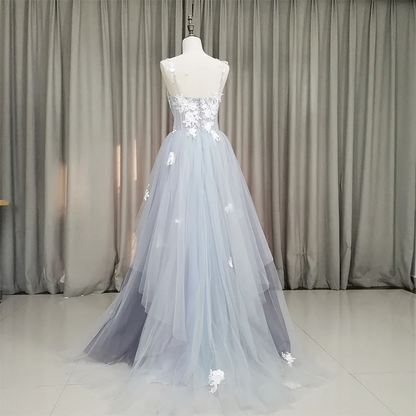Fashionable Grey Tulle Sweetheart Straps Long Party Dress, Sweet 16 Dress  gh352