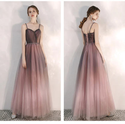 Beautiful Gradient Tulle Straps Sweetheart Long Party Dress, Long Junior Prom Dresses  gh23
