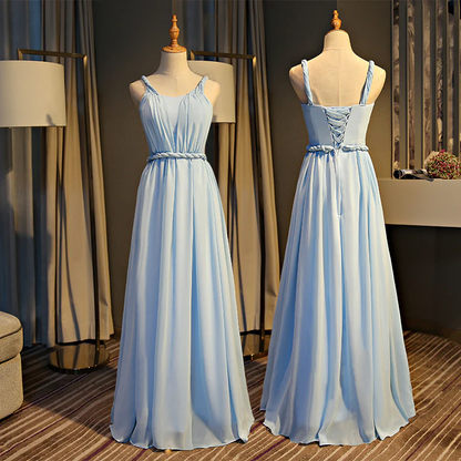 Light Blue Chiffon New Style Floor Length Party Dress, Blue Prom Dress  gh137