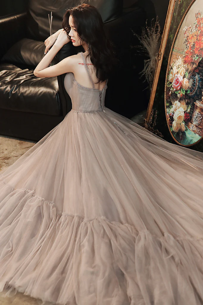 Charming Tulle Sweetheart Straps Long Formal Dress, A-Line Prom Dress Evening Dress  gh99
