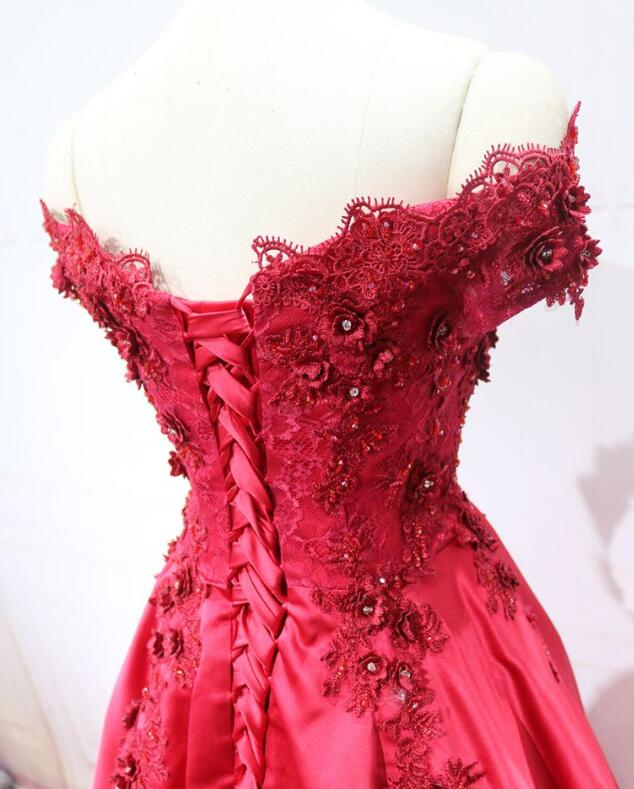 Red Satin Gorgeous Long Formal Dress, Red Party Gown  gh534