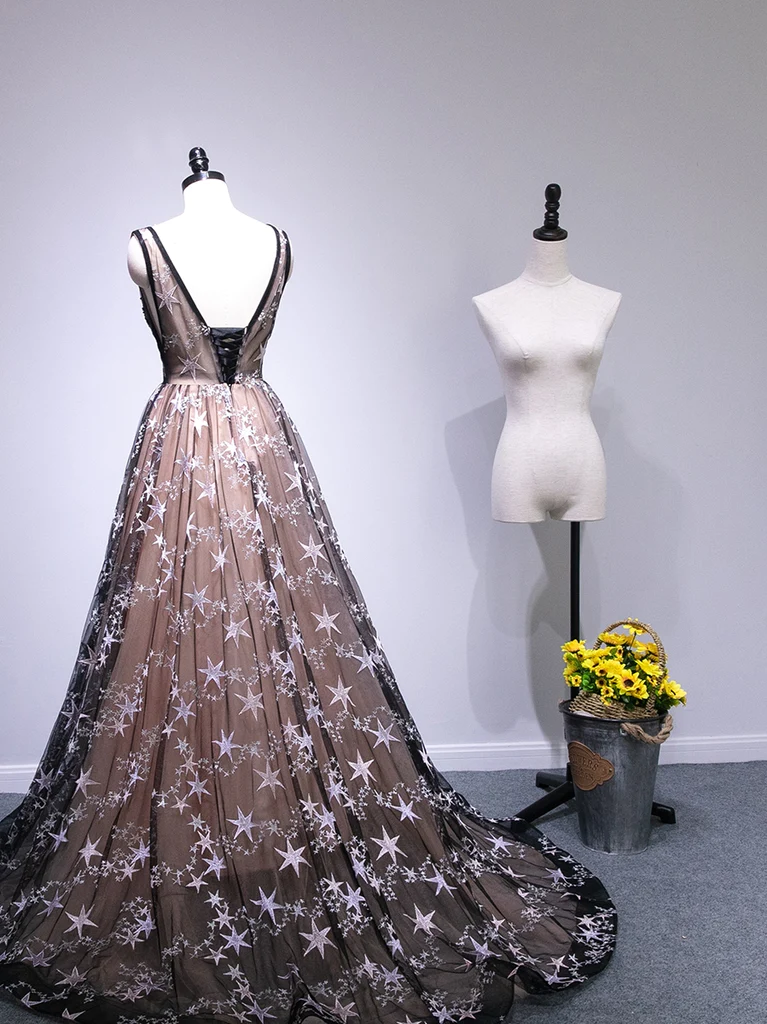 Charming Long Backless Tulle Evening Gown, Prom Dress gh350