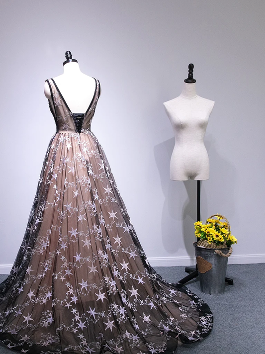 Charming Long Backless Tulle Evening Gown, Prom Dress gh350