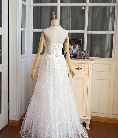 Elegant White Straps Floral Long Prom Dress Party Dress  gh378