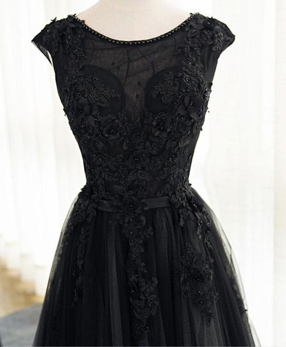 Beautiful Black Tulle Evening Party Dress, Black Party Dress  Formal Dress  gh594