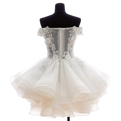 Cute Organza Short Party Dress With Lace Applique, Graduation Dress gh480