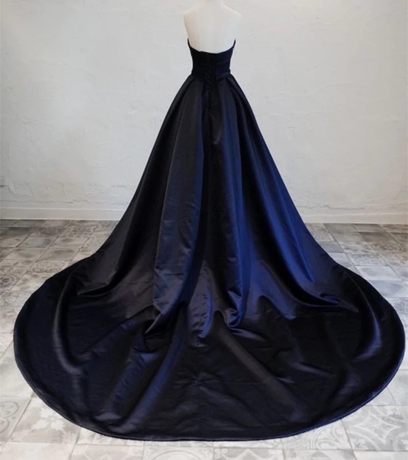 Navy Blue Satin Long Party Dress, Elegant Dark Blue Formal Dress Evening Dress  gh134