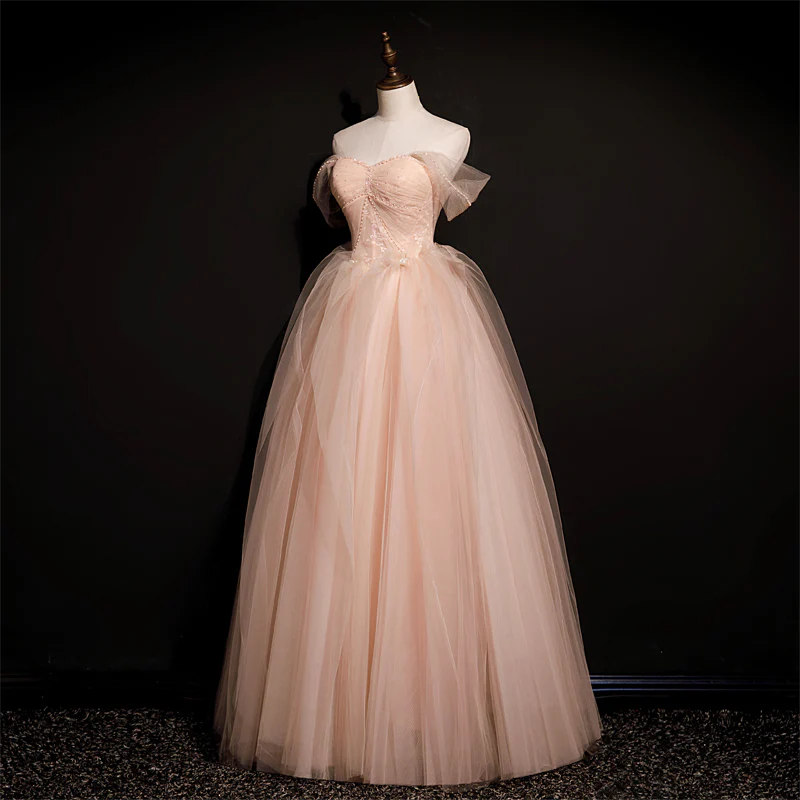 Pink Tulle Princess Beaded And Lace Long Formal Dress, Pink Party Dress Evening Dress gh90