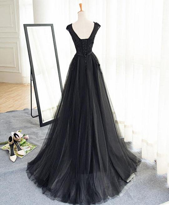 Beautiful Black Tulle Evening Party Dress, Black Party Dress  Formal Dress  gh594