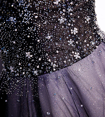 Charming Purple Gradient Tulle V-Neckline Long Party Dress, A-Line Prom Dress gh244