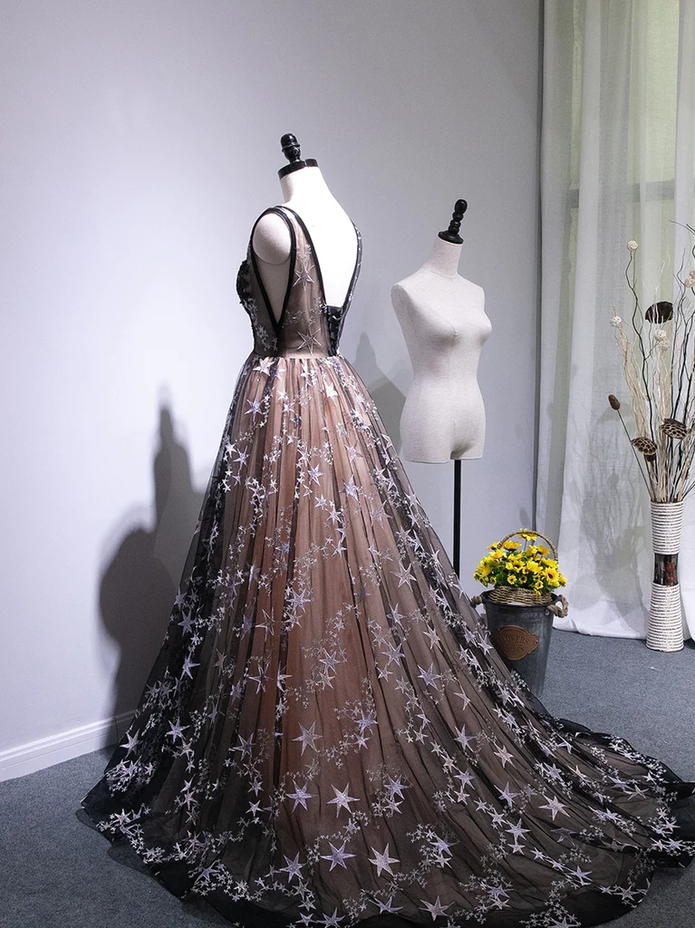 Charming Long Backless Tulle Evening Gown, Prom Dress gh350