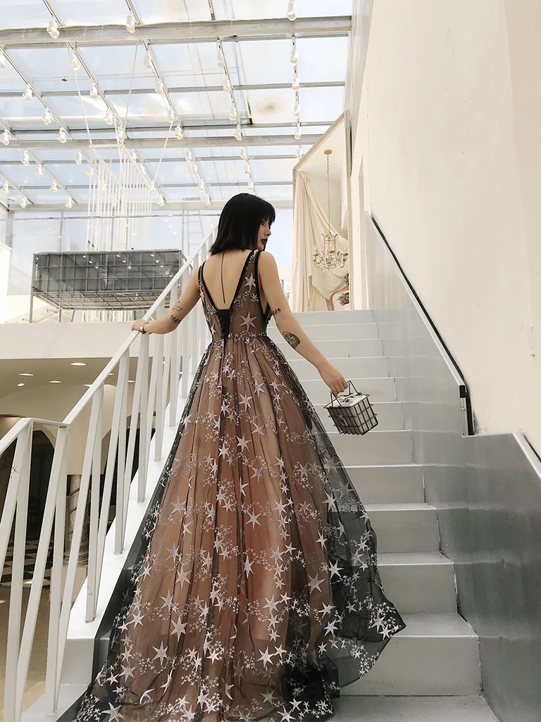 Charming Long Backless Tulle Evening Gown, Prom Dress gh350