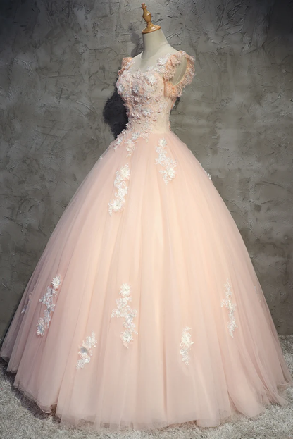 Eelgant Pink Round Neckline Prom Dress, Pink Sweet 16 Dresses  gh397