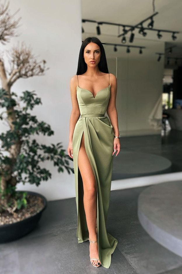 Spaghetti-Straps Mermaid Prom Dress Split gh691