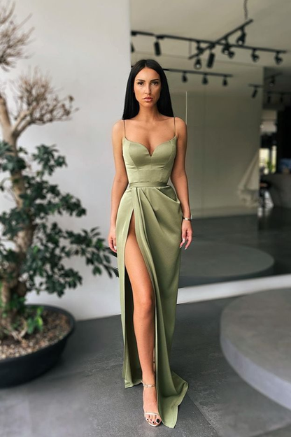 Spaghetti-Straps Mermaid Prom Dress Split gh691